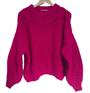Chunky Knit Pink Sweater Women's Elodie Sweater Pink Large Balloon Sleeve